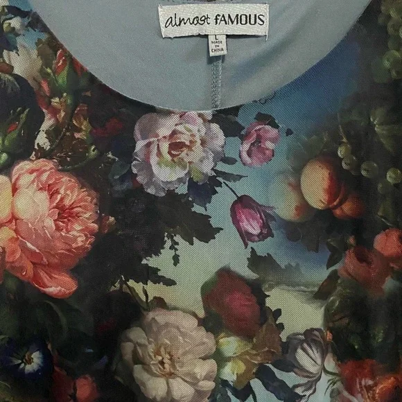 Almost Famous Multicolor Floral Long Sleeve Mesh Bodycon Midi Dress - Picture 5 of 7